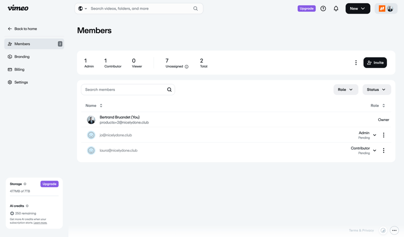 Vimeo screen example