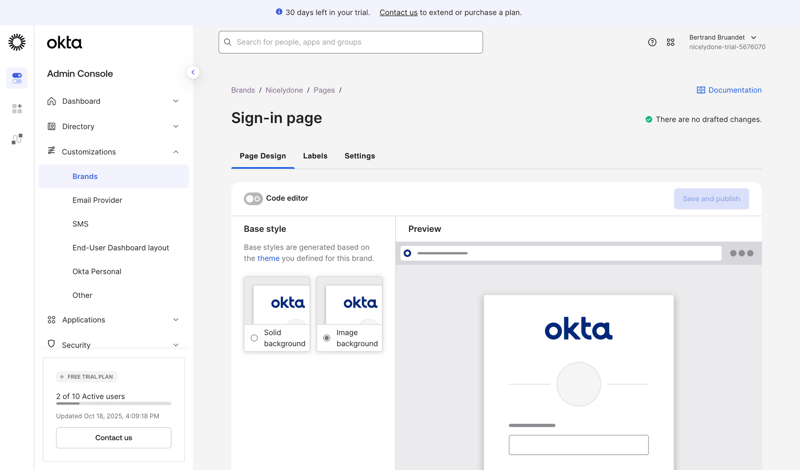 Okta screen example