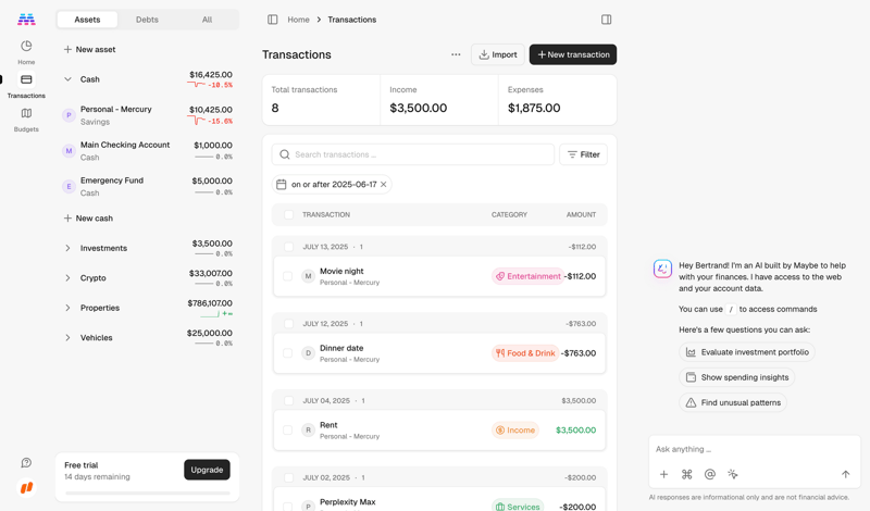 Maybe Finance screen example
