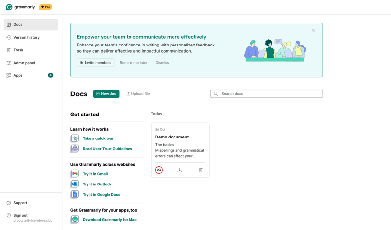 Grammarly screen example