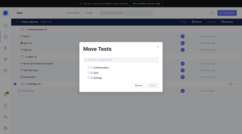 Waldo selecting folder screen example