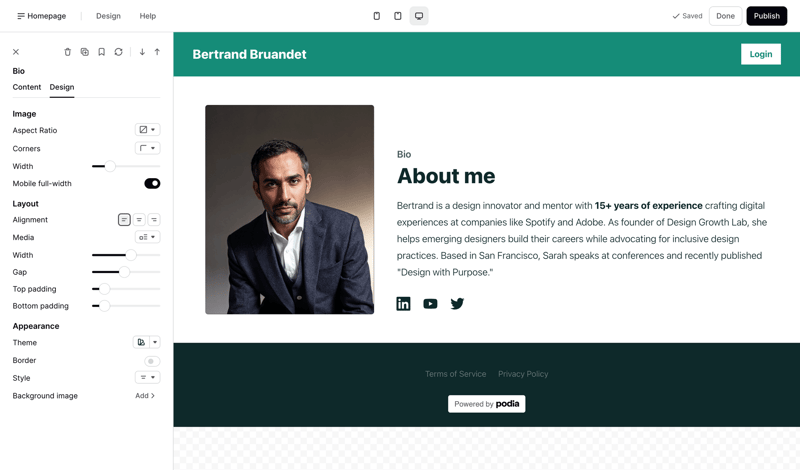 Podia
			       ux ui design