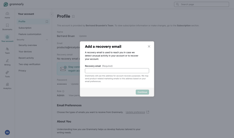 Grammarly screen example
