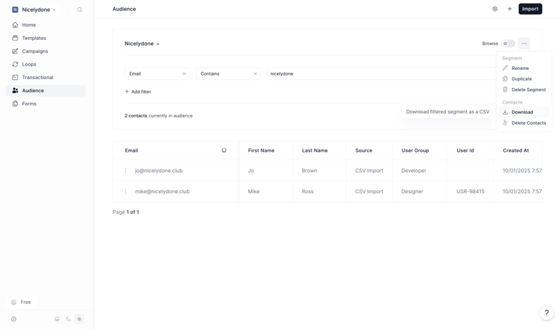 Loops screen example