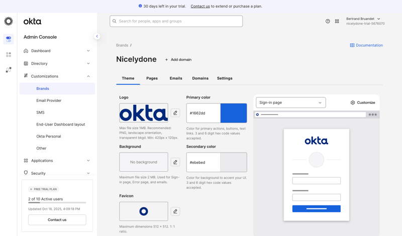 Okta screen example