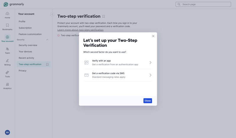 Grammarly screen example