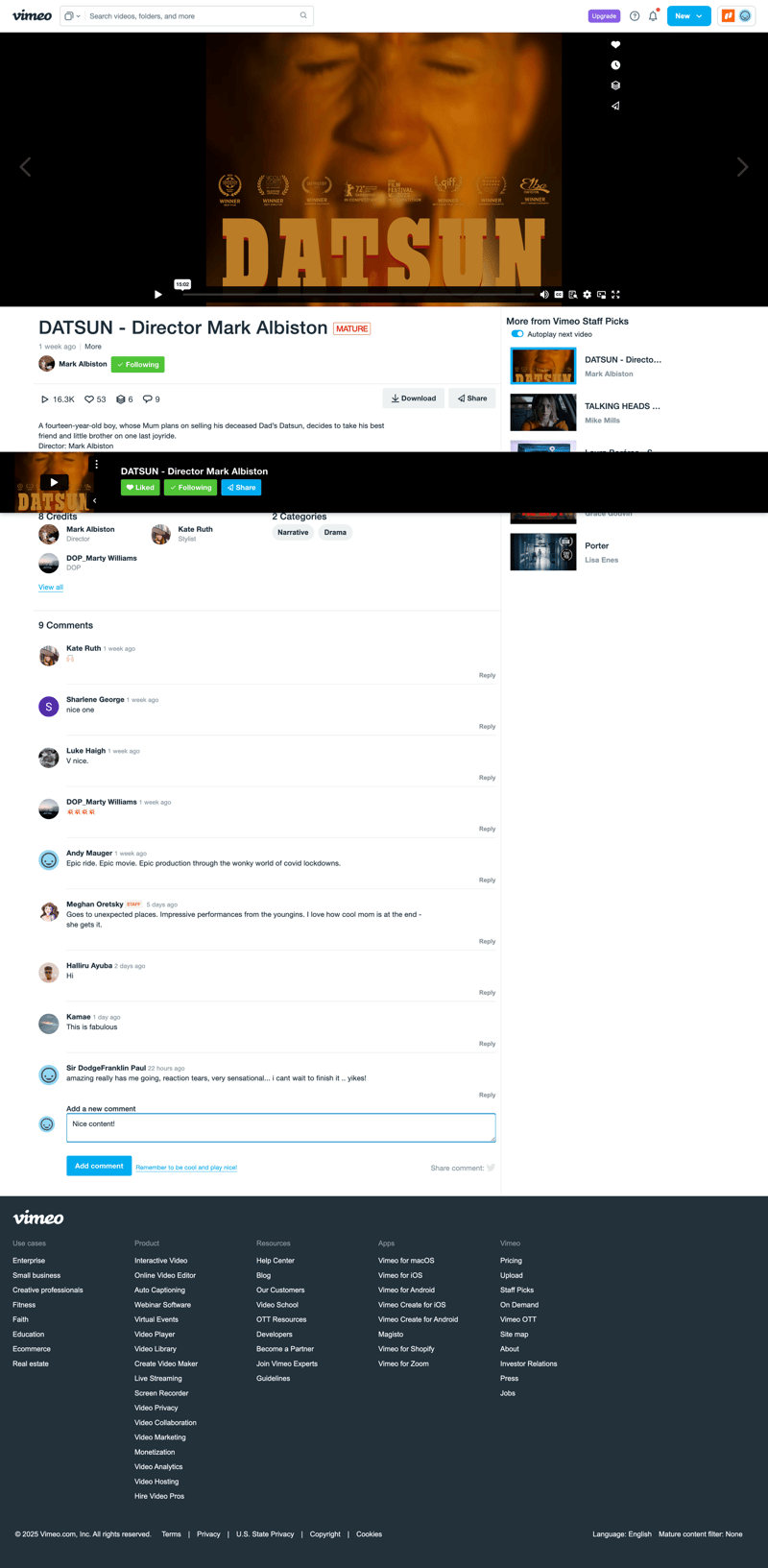 Vimeo screen example