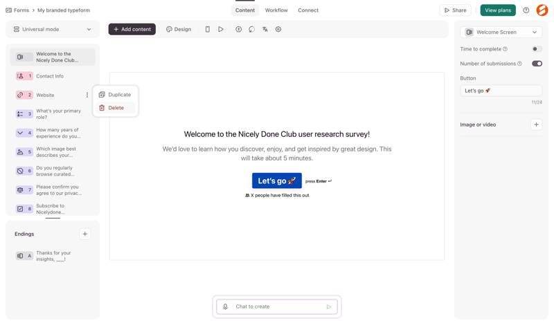 Typeform screen example