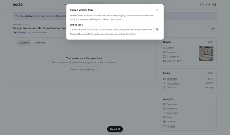 Podia
			  ux ui design