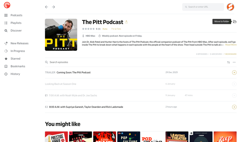 Pocket Casts screen example
