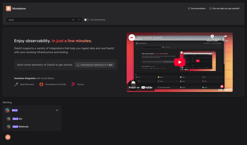 Dash0 screen example