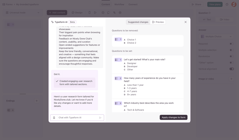 Typeform screen example