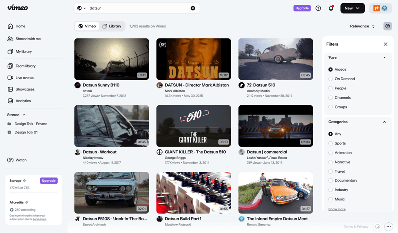 Vimeo screen example