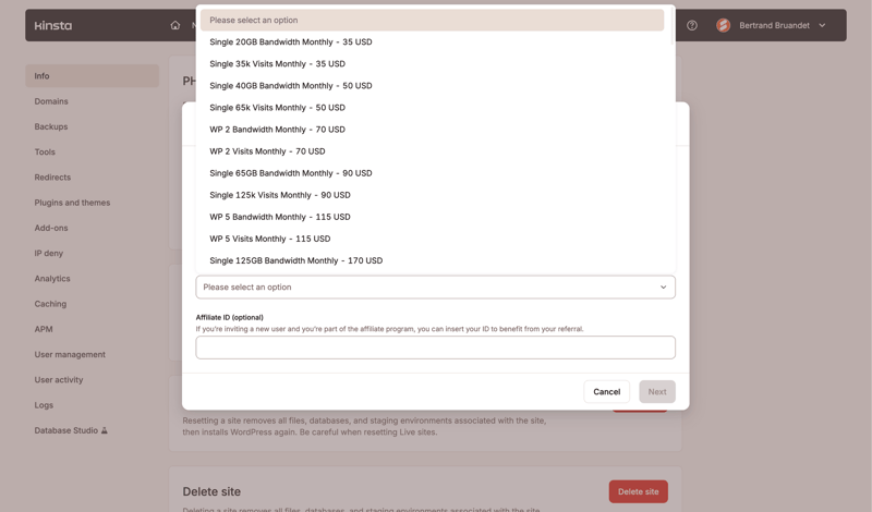 Kinsta screen example