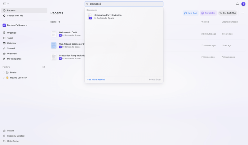Craft screen example