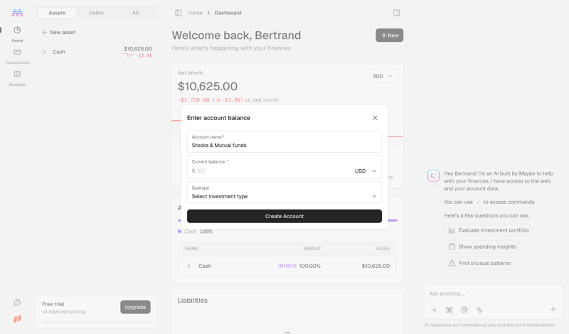 Maybe Finance screen example