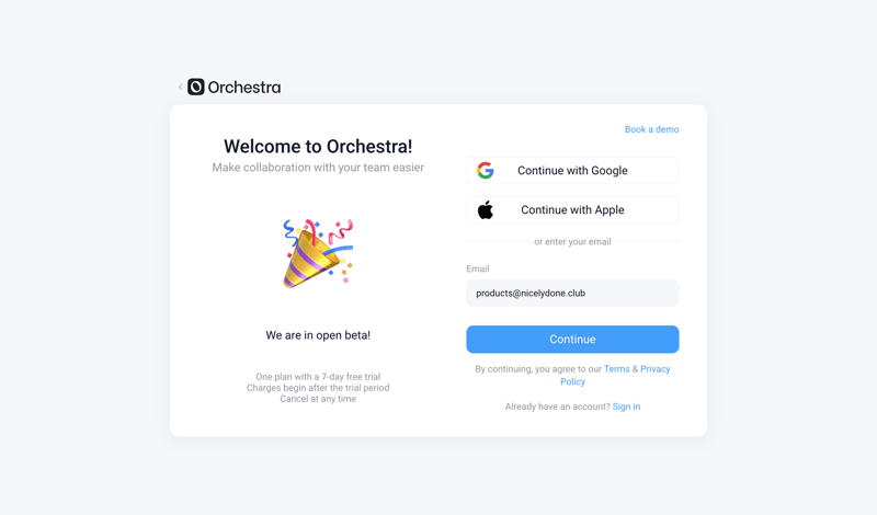 Orchestra screen example