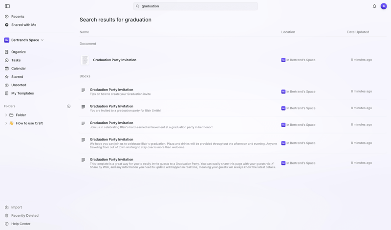 Craft screen example