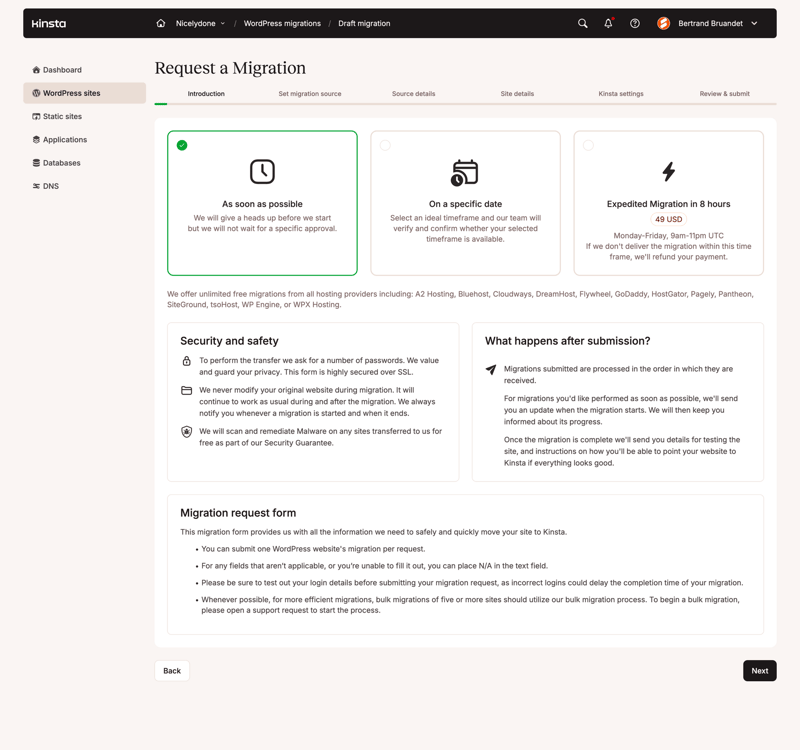 Kinsta screen example