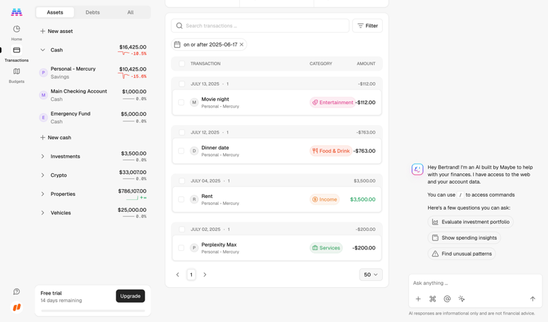 Maybe Finance screen example