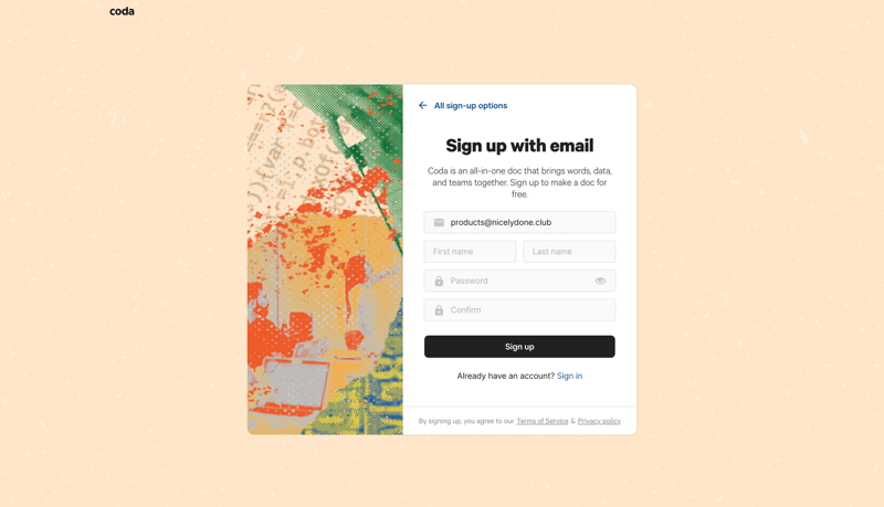 Coda
			       ux ui design
