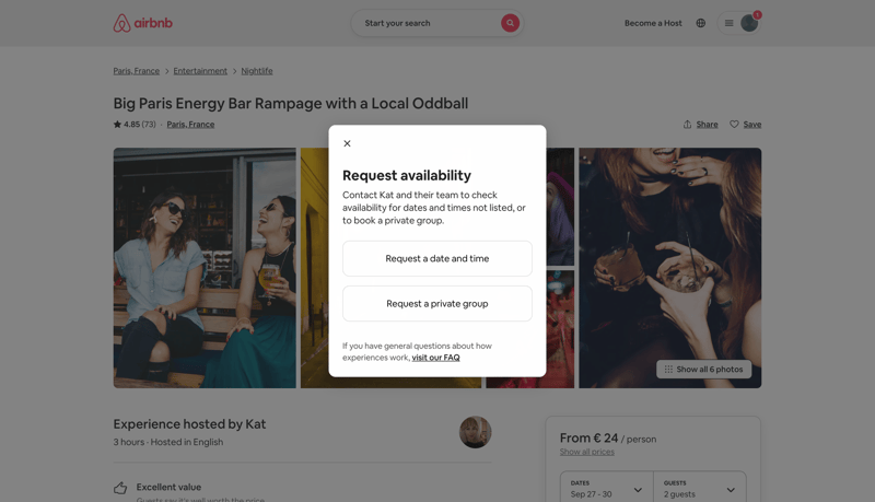 Airbnb requesting availability screen example