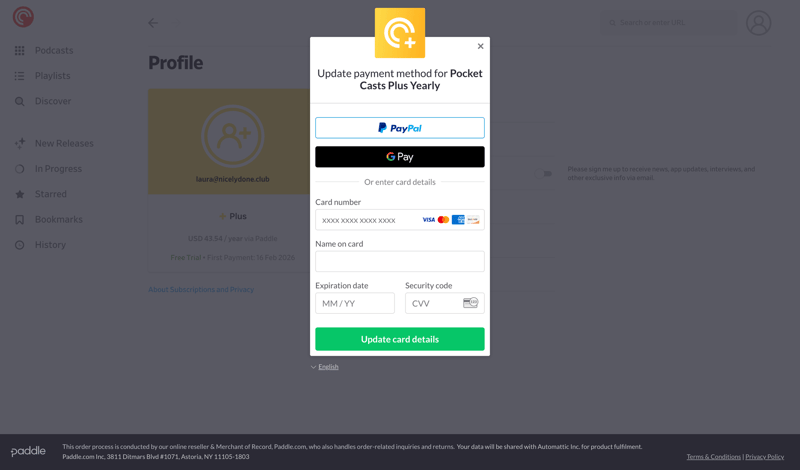 Pocket Casts screen example