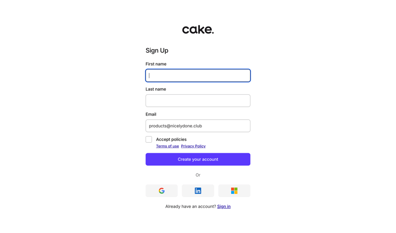 Cake screen example