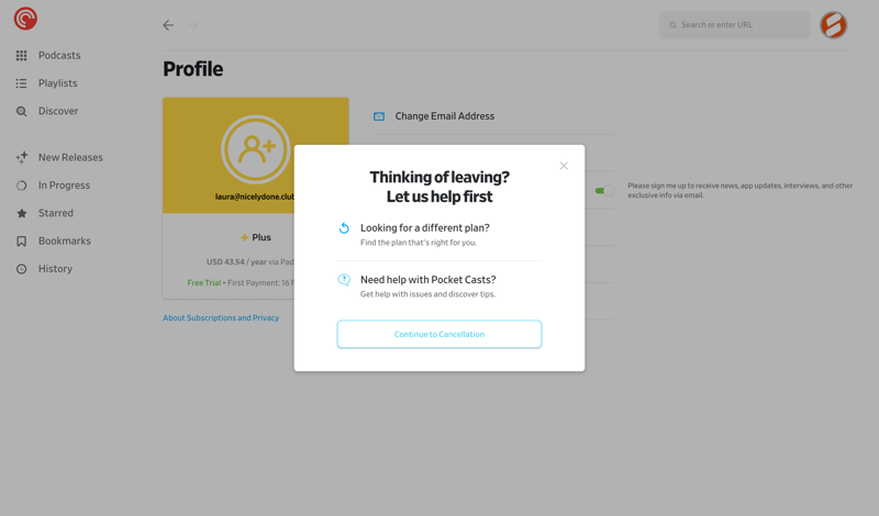 Pocket Casts screen example