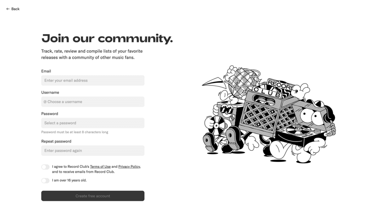 Record club
			         ux ui design