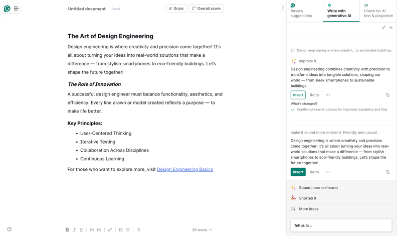 Grammarly screen example
