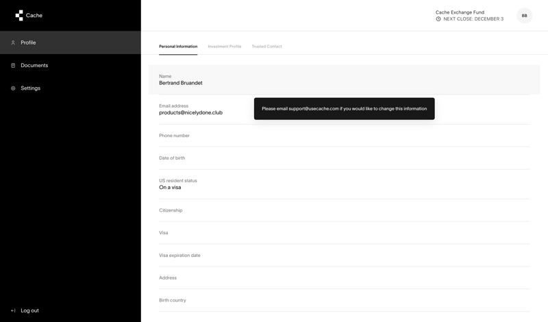 Cache screen example