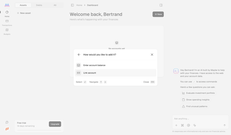 Maybe Finance screen example
