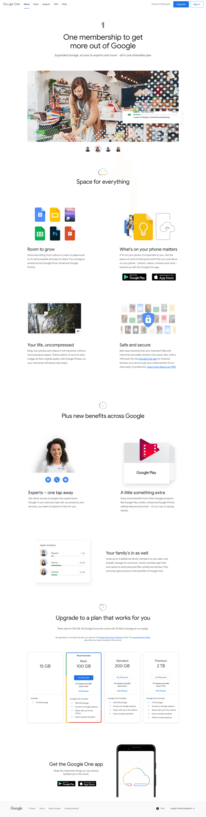 Google One screen example