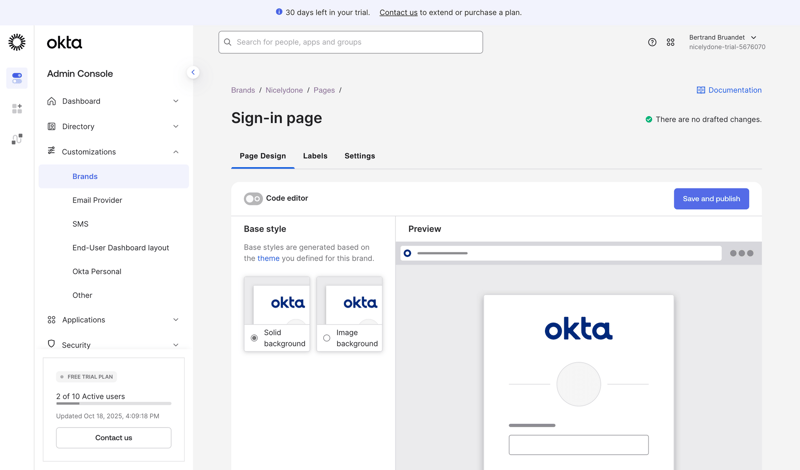 Okta screen example