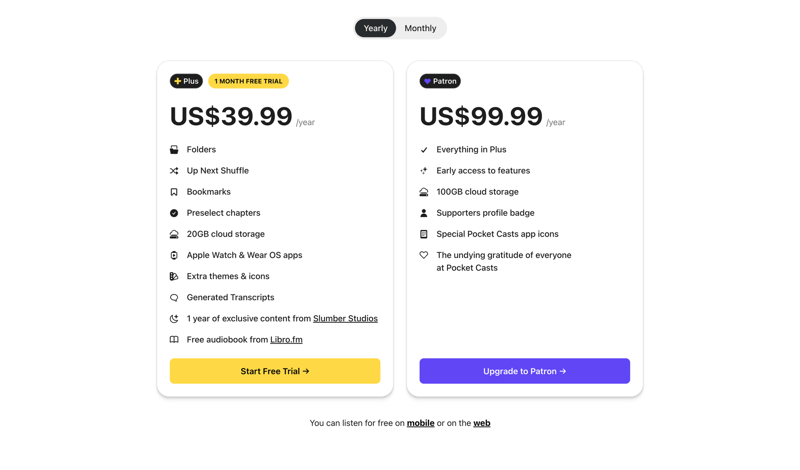Pocket Casts screen example