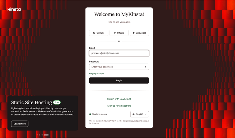 Kinsta screen example