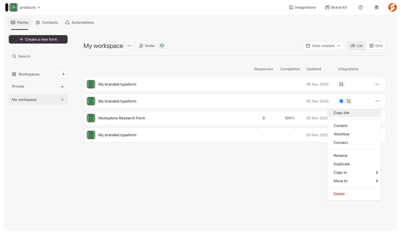 Typeform screen example