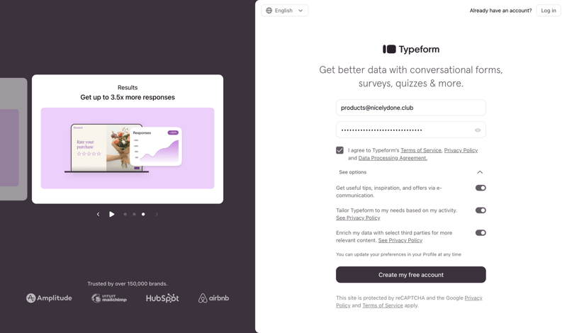 Typeform screen example