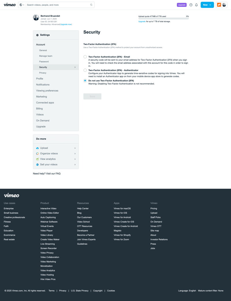 Vimeo screen example