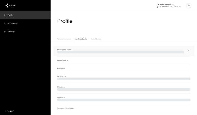 Cache screen example