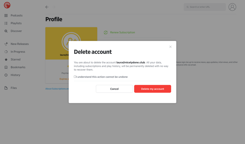 Pocket Casts screen example