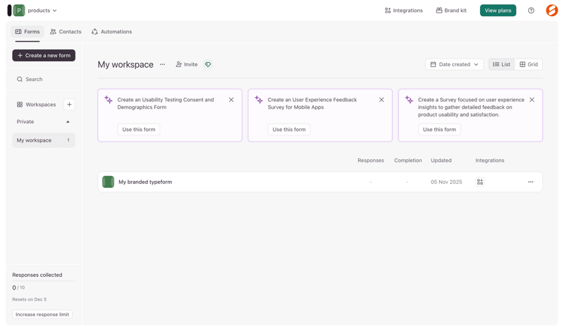 Typeform screen example