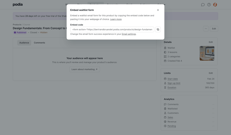Podia
			       ux ui design