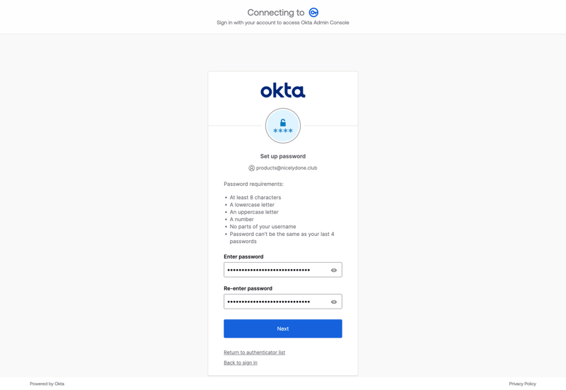 Okta screen example