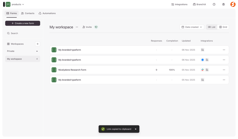 Typeform screen example