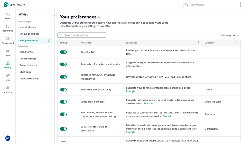 Grammarly screen example