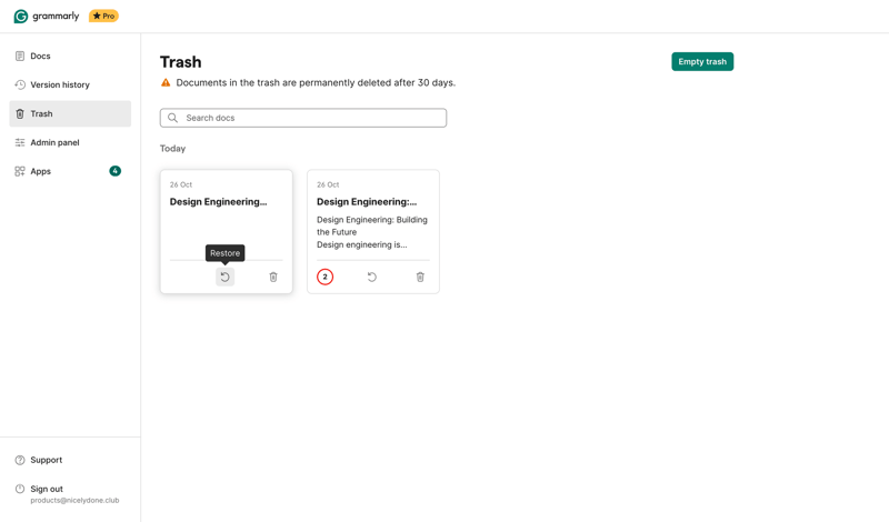 Grammarly screen example