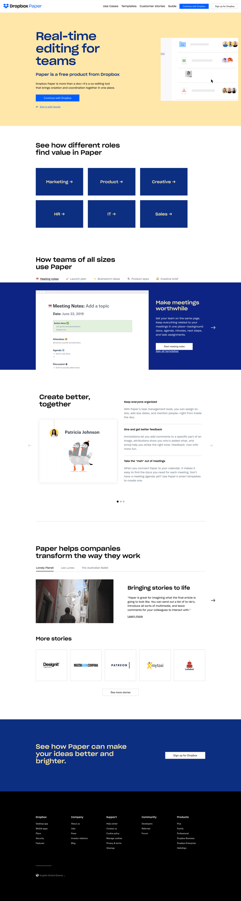 Dropbox paper
page example