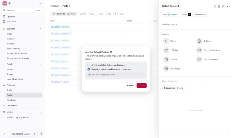 DevRev initiating archive screen example